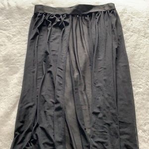 ankle length black mesh skirt with center slit